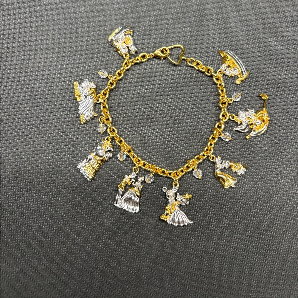 Disney Royal Couples Charm Bracelet Silver /Gold Tone Prince Princess RARE